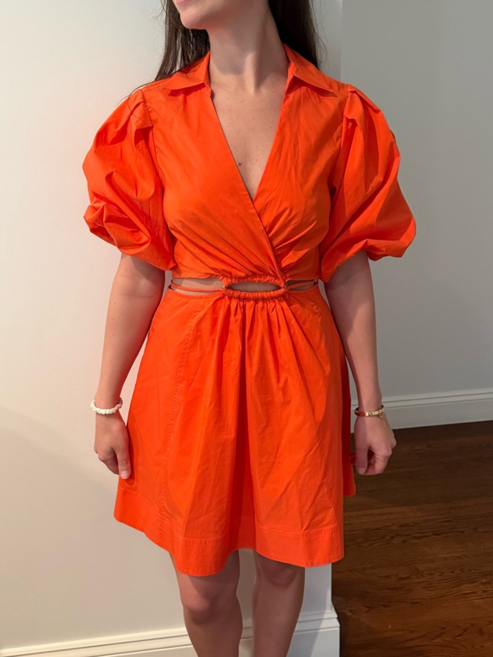 Jonathan Simkhai Orange Puff-Sleeve Cutout Mini Dress
